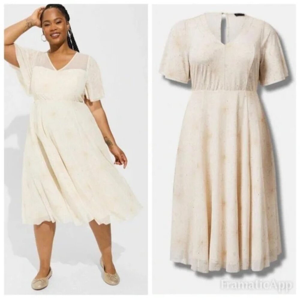 Torrid Midi Mesh Star & Moon Flutter Sleeve Dress - image 1